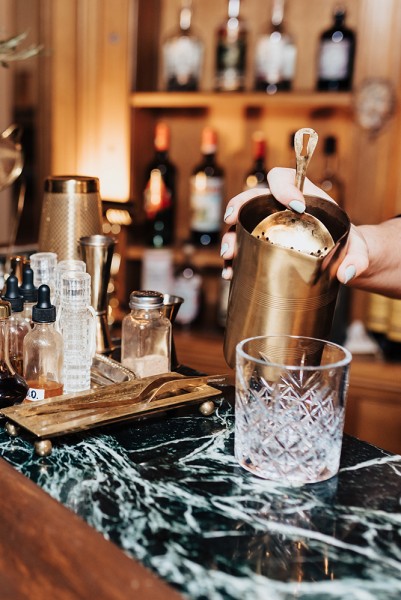 Library bar cocktail mixing